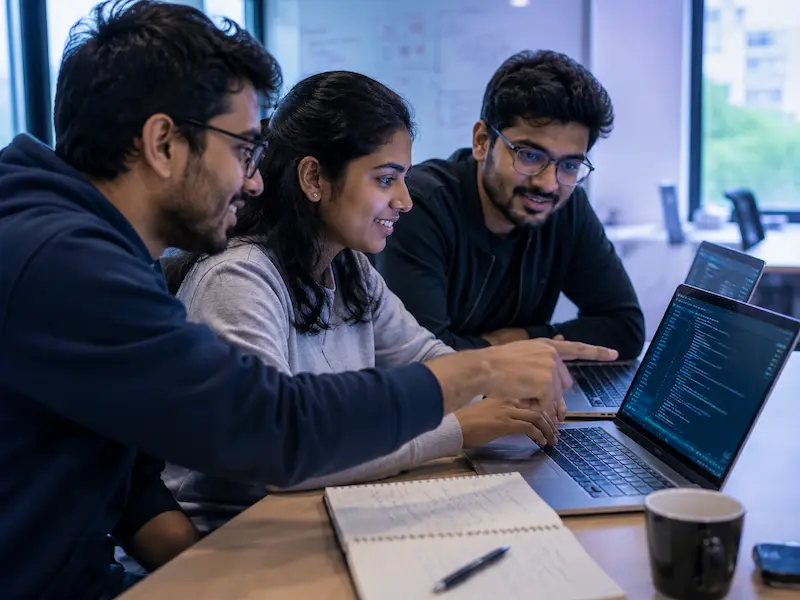 Learners building AI projects hands-on at BlueTick's Bangalore campus